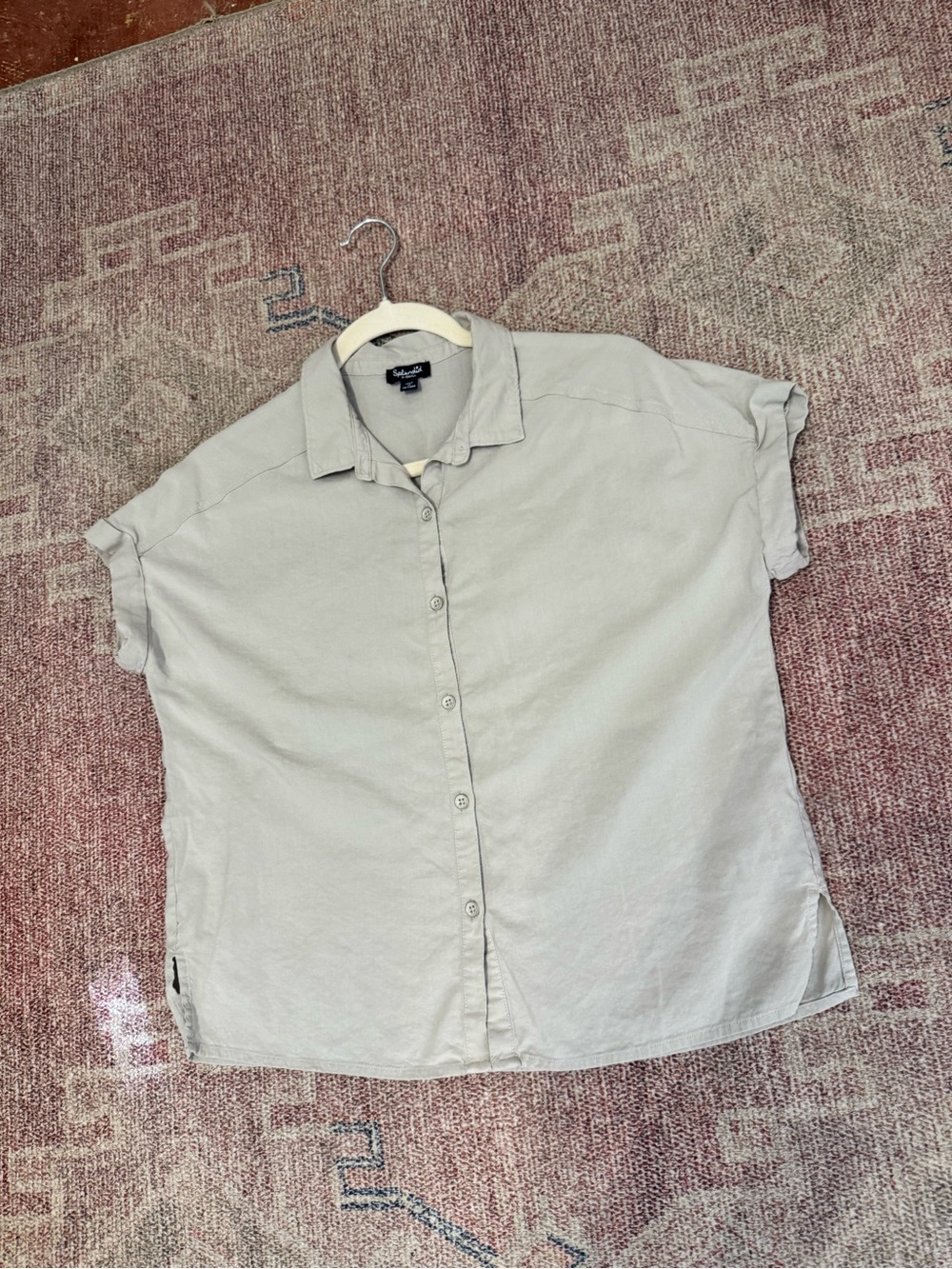 Splendid taupe button down cotton blend short sleeve top metal buttons xs